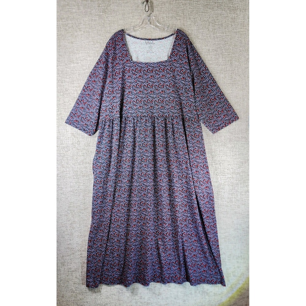 Ulla Popken Hearts Polka Dot Maxi Dress Womens 28/30 Cotton Knit‎ 1/2 Sleeve EUC